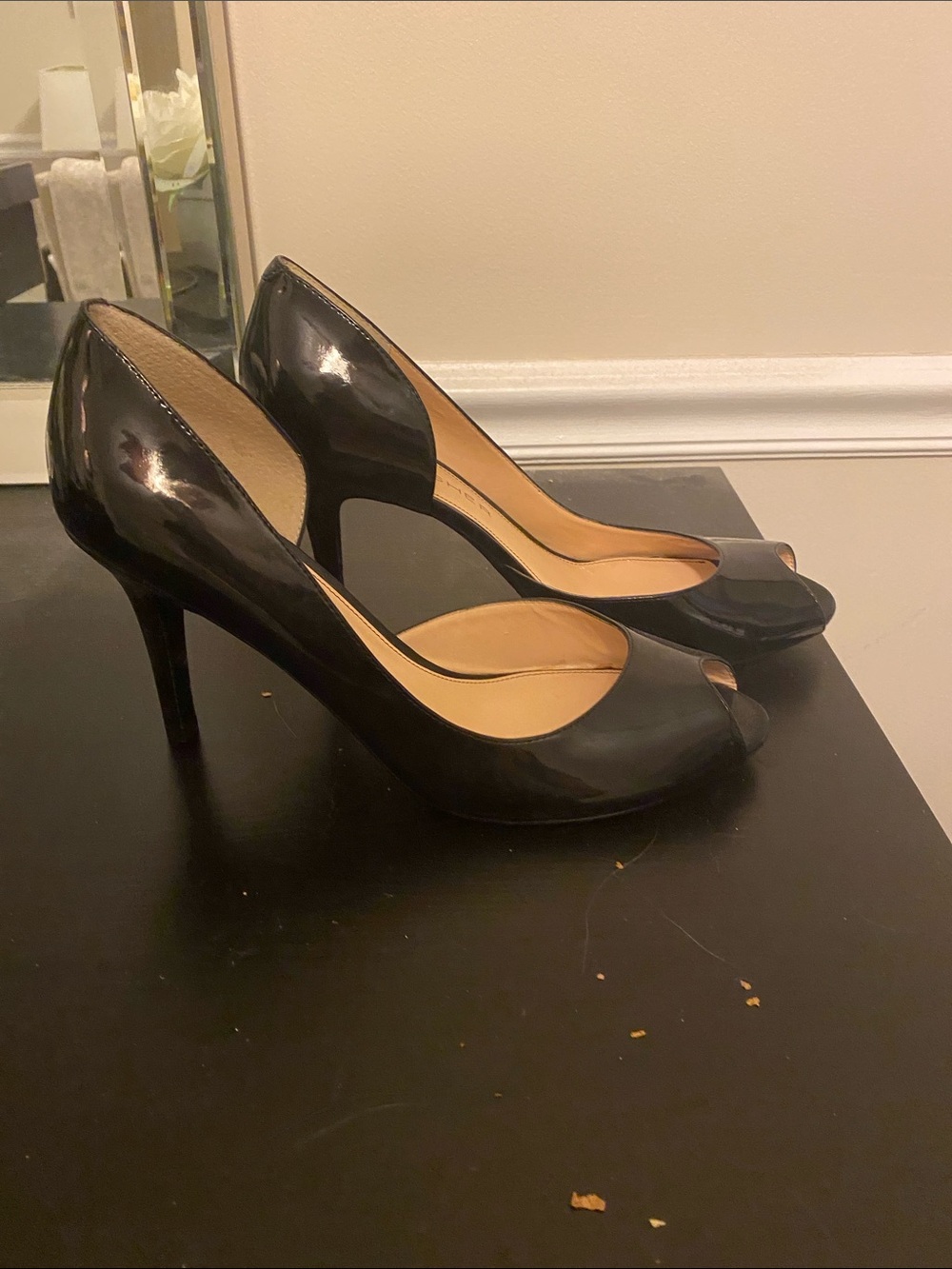 Marc Fisher Black Patent Peep-Toe Heels